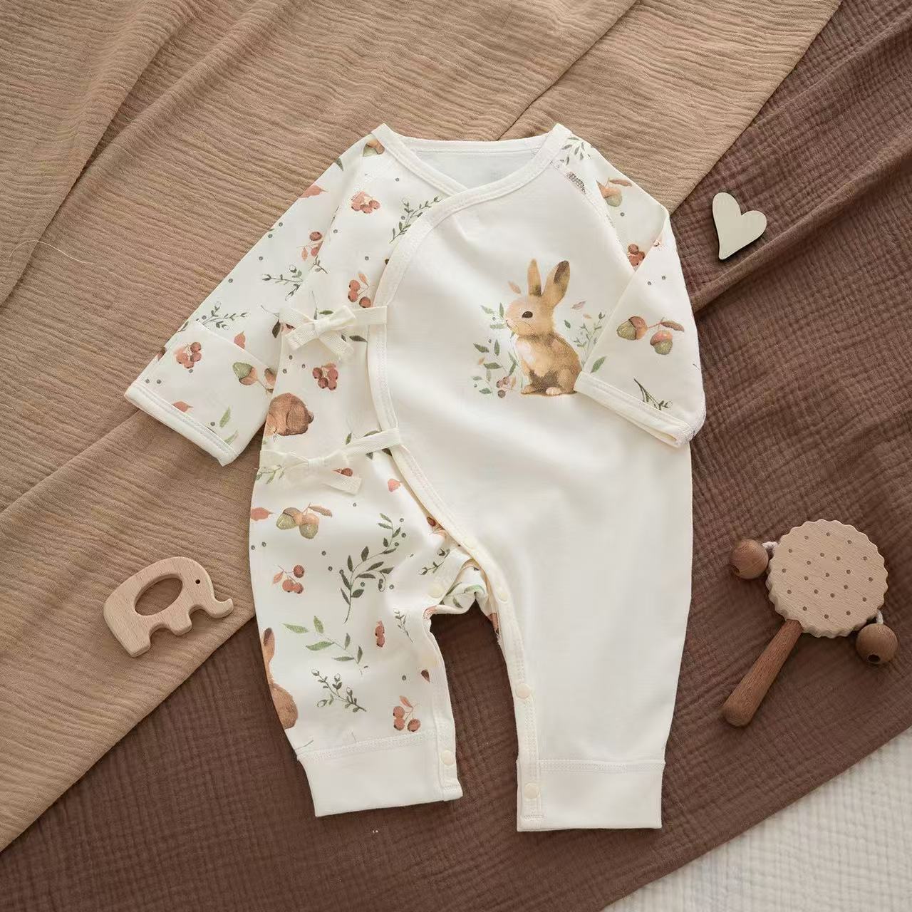 100% Organic Cotton Woodland Bunny Print Baby Romper