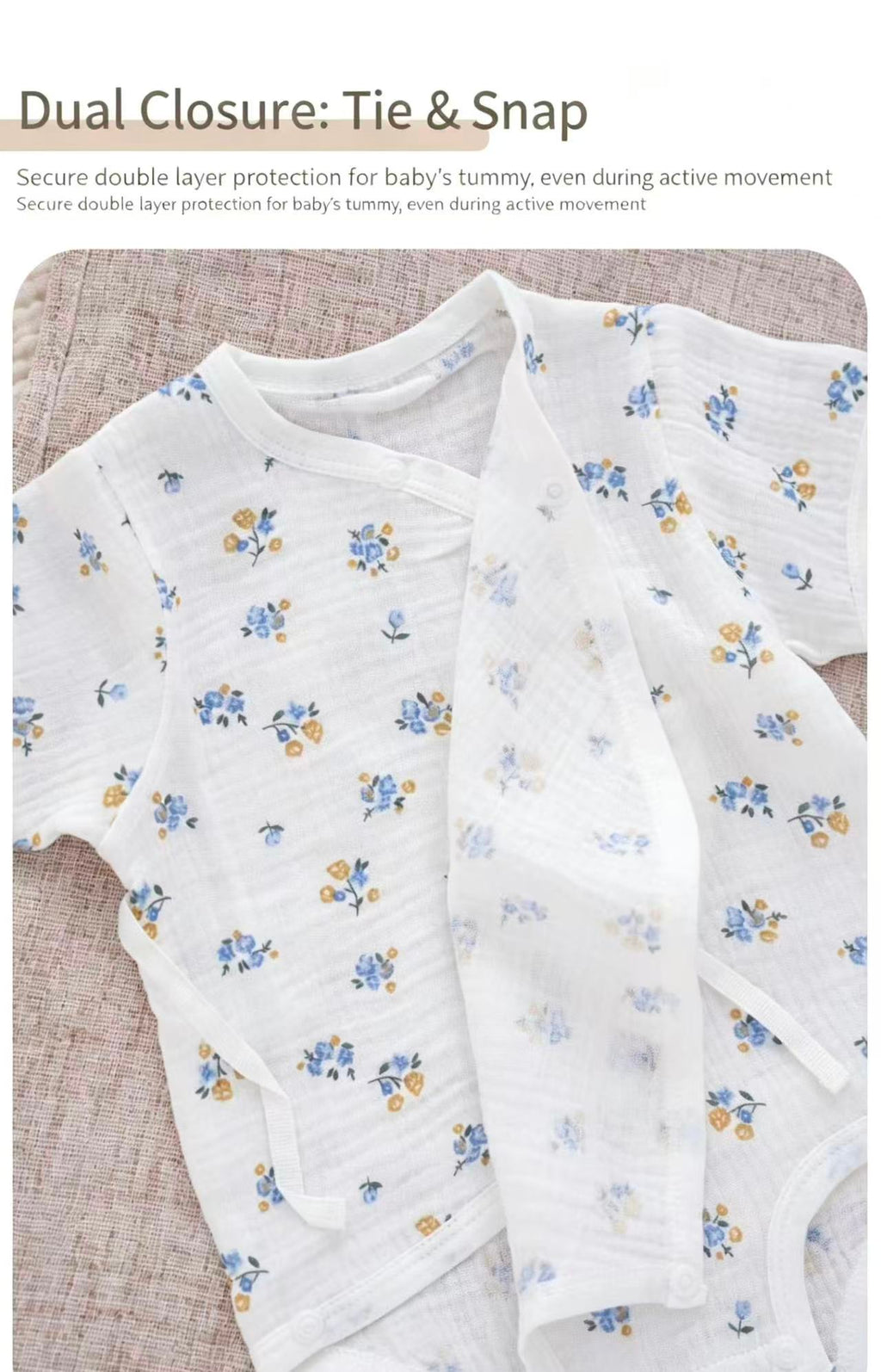 100% Organic Muslin Cotton Allover Blue Floral Baby Onesie