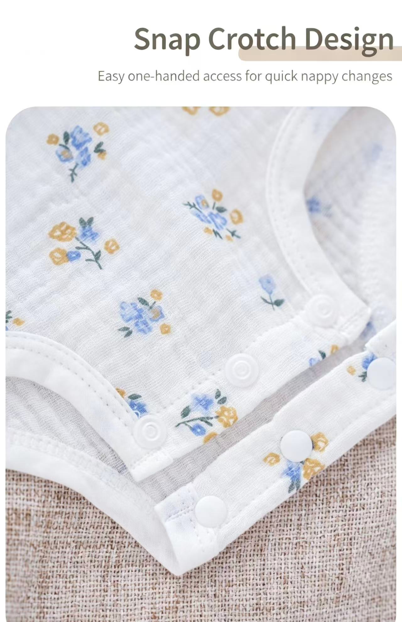 100% Organic Muslin Cotton Allover Blue Floral Baby Onesie