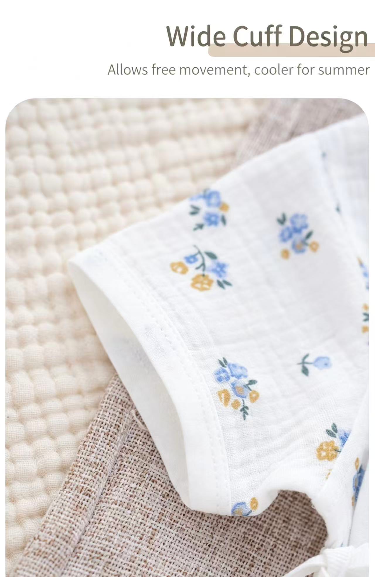 100% Organic Muslin Cotton Allover Blue Floral Baby Onesie