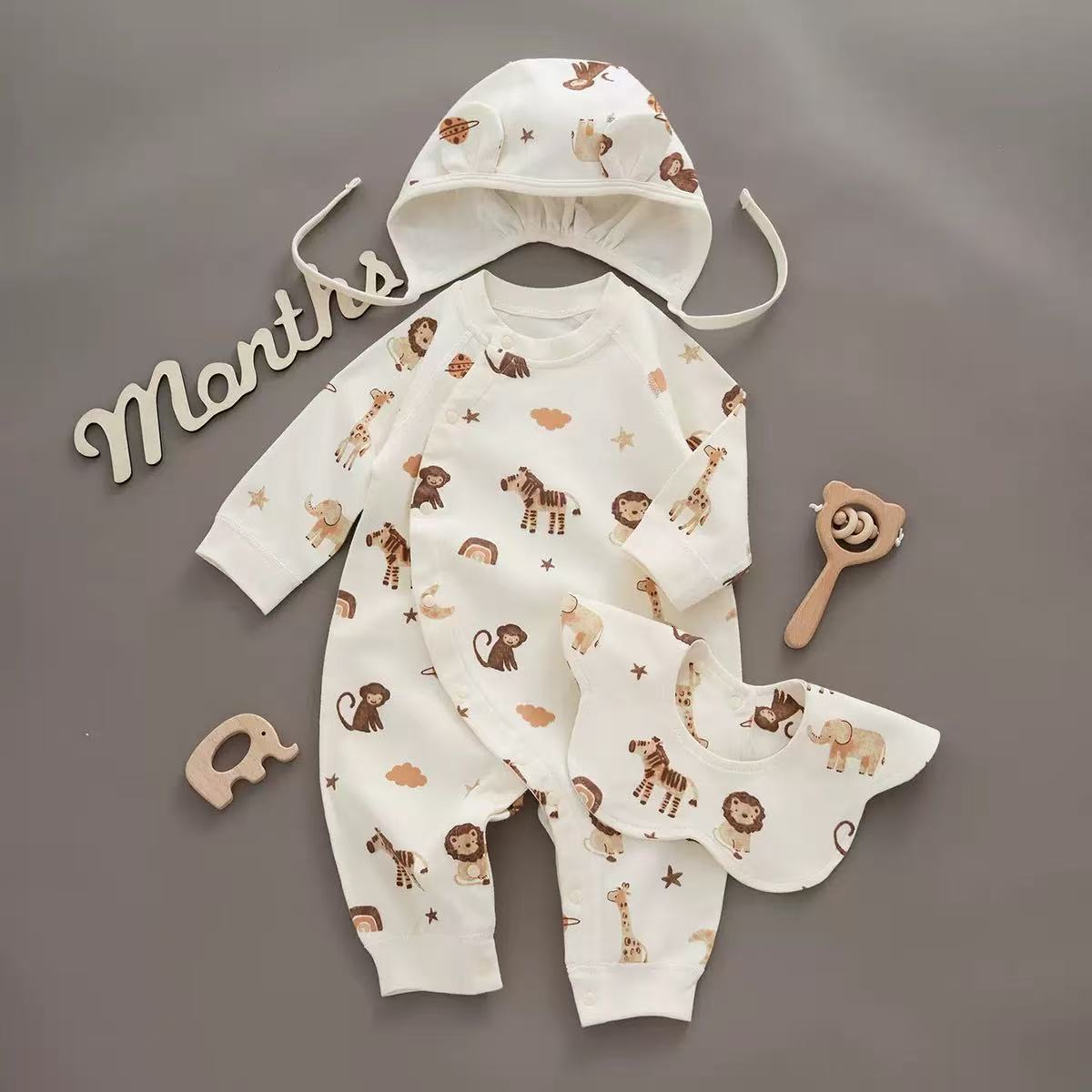 100% Organic Cotton Safari Print Baby Romper