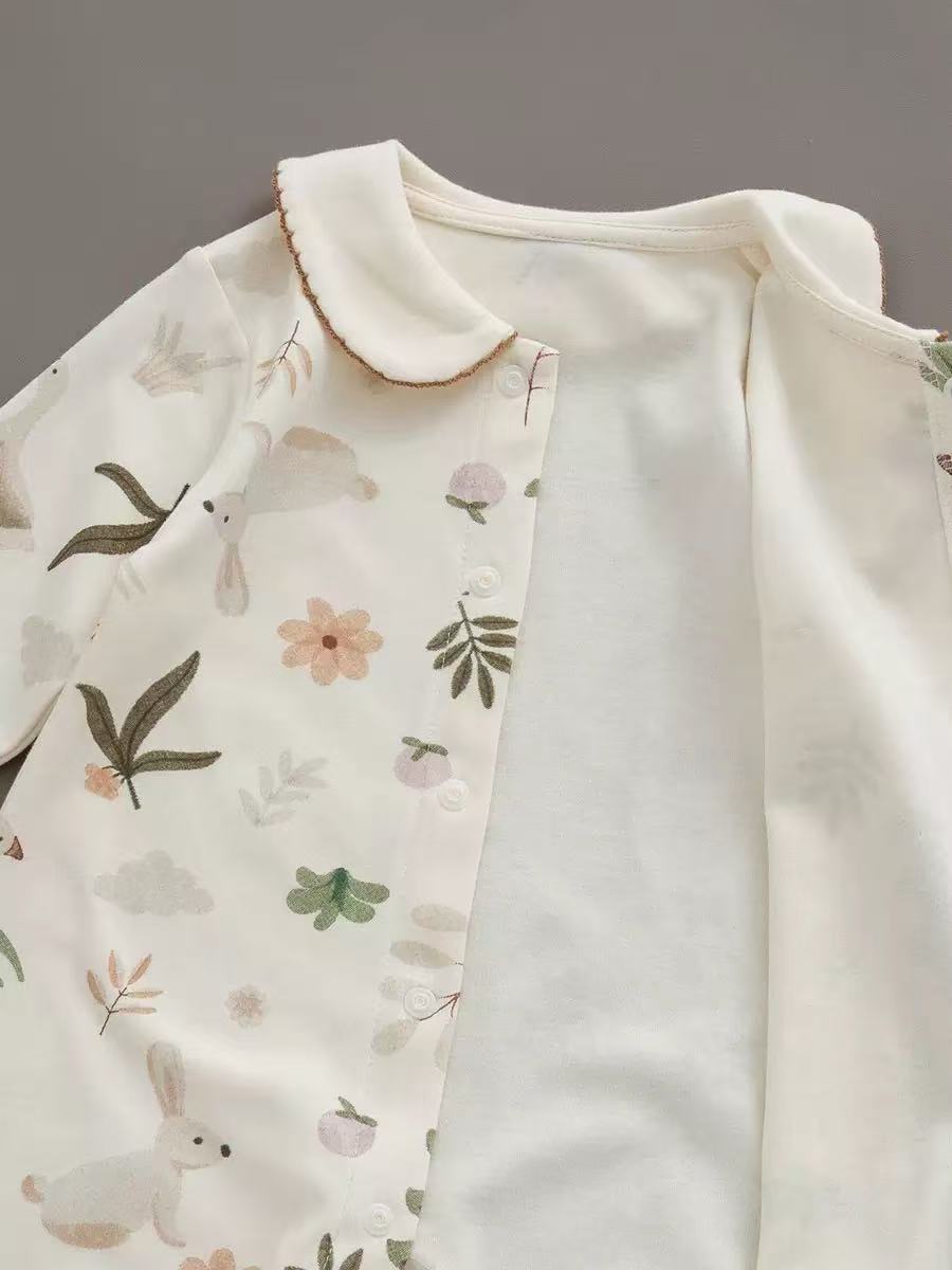 100% Organic Cotton Forest Bunny & Duck Print Baby Romper