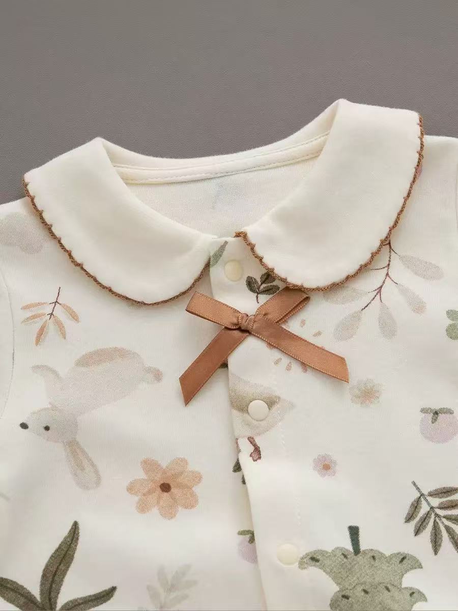100% Organic Cotton Forest Bunny & Duck Print Baby Romper