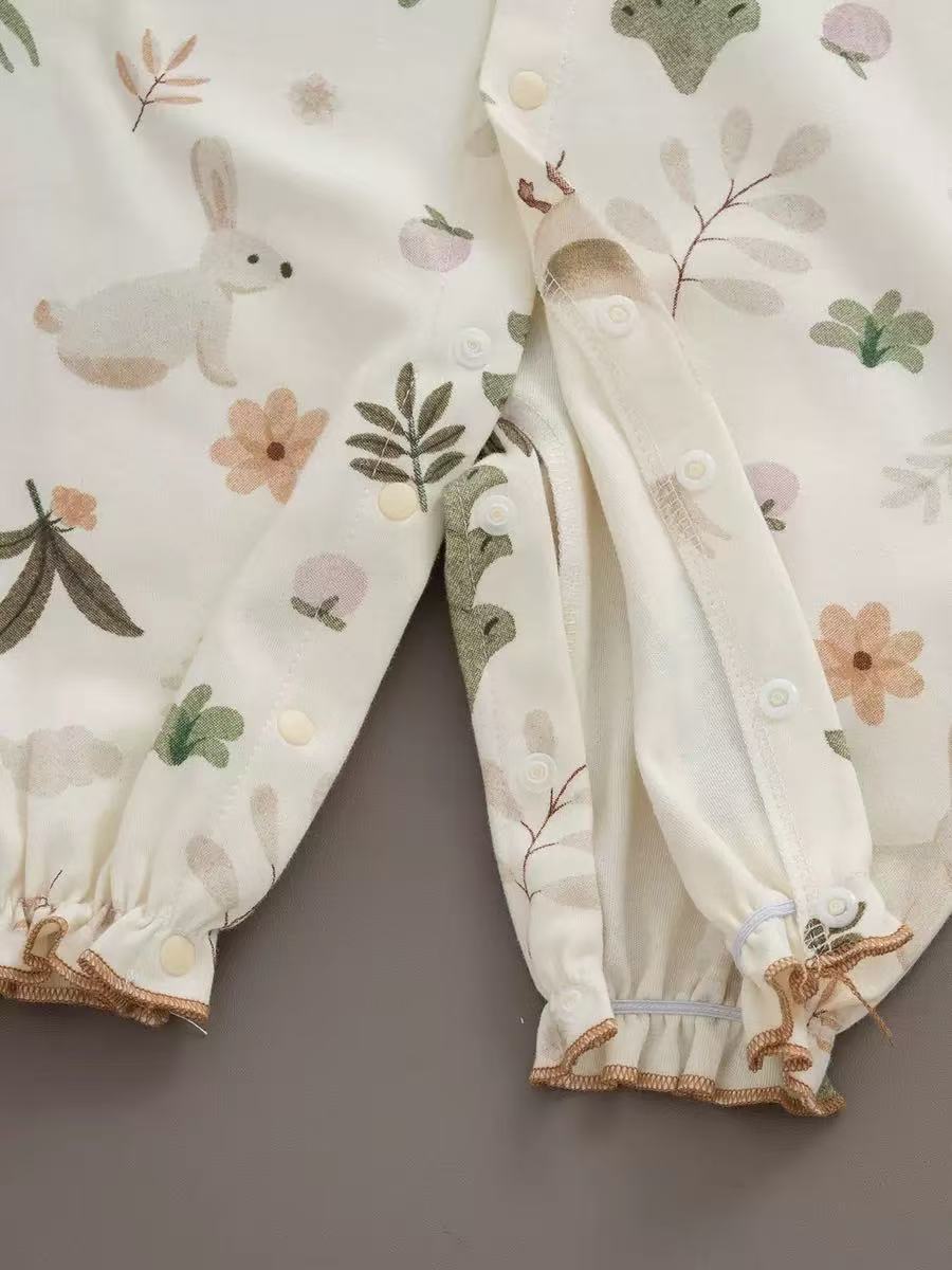 100% Organic Cotton Forest Bunny & Duck Print Baby Romper
