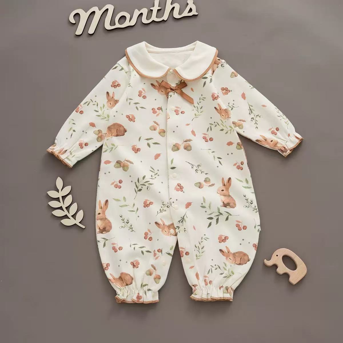 100% Organic Cotton Watercolour Bunny Print Baby Romper