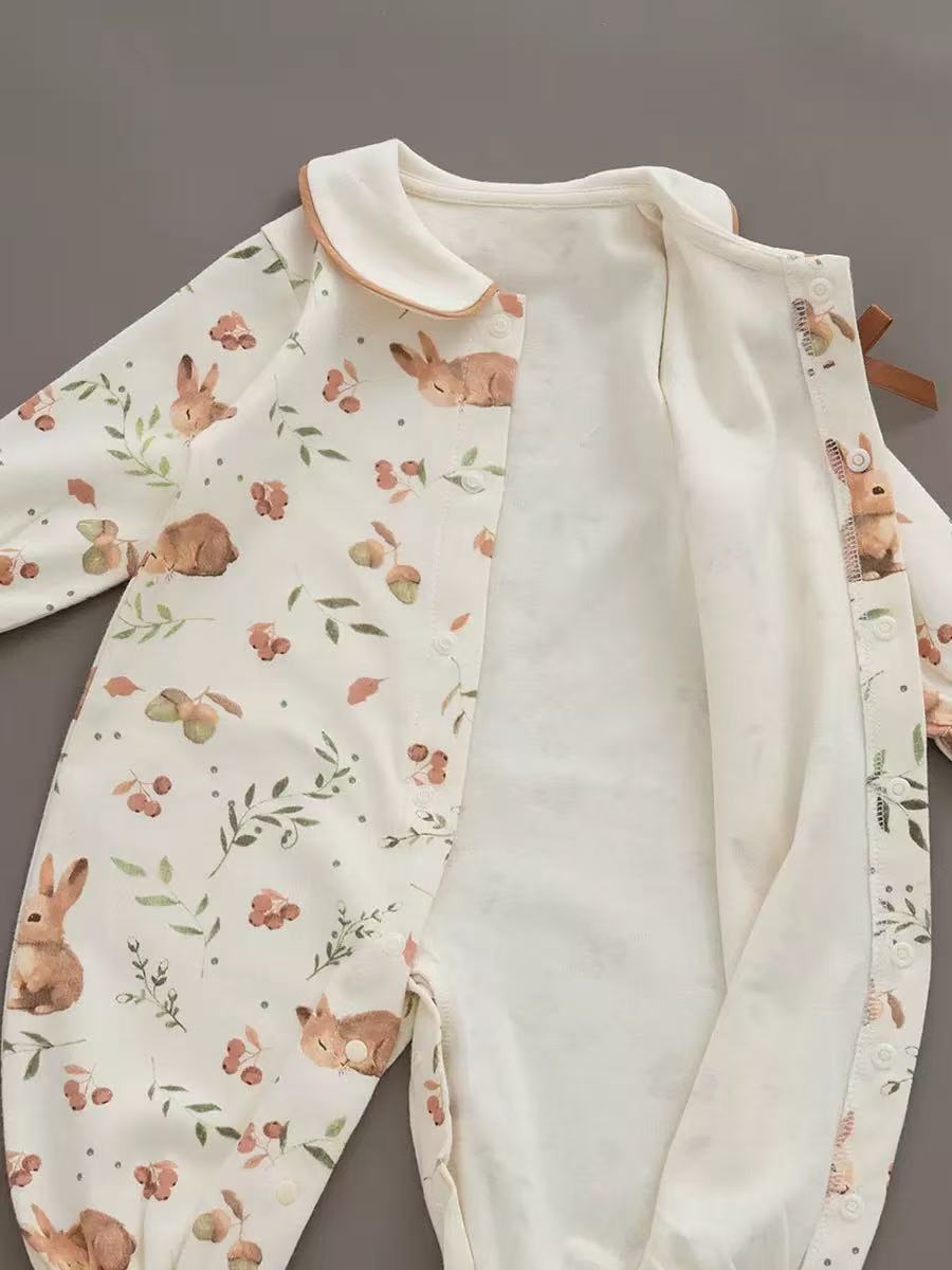 100% Organic Cotton Watercolour Bunny Print Baby Romper