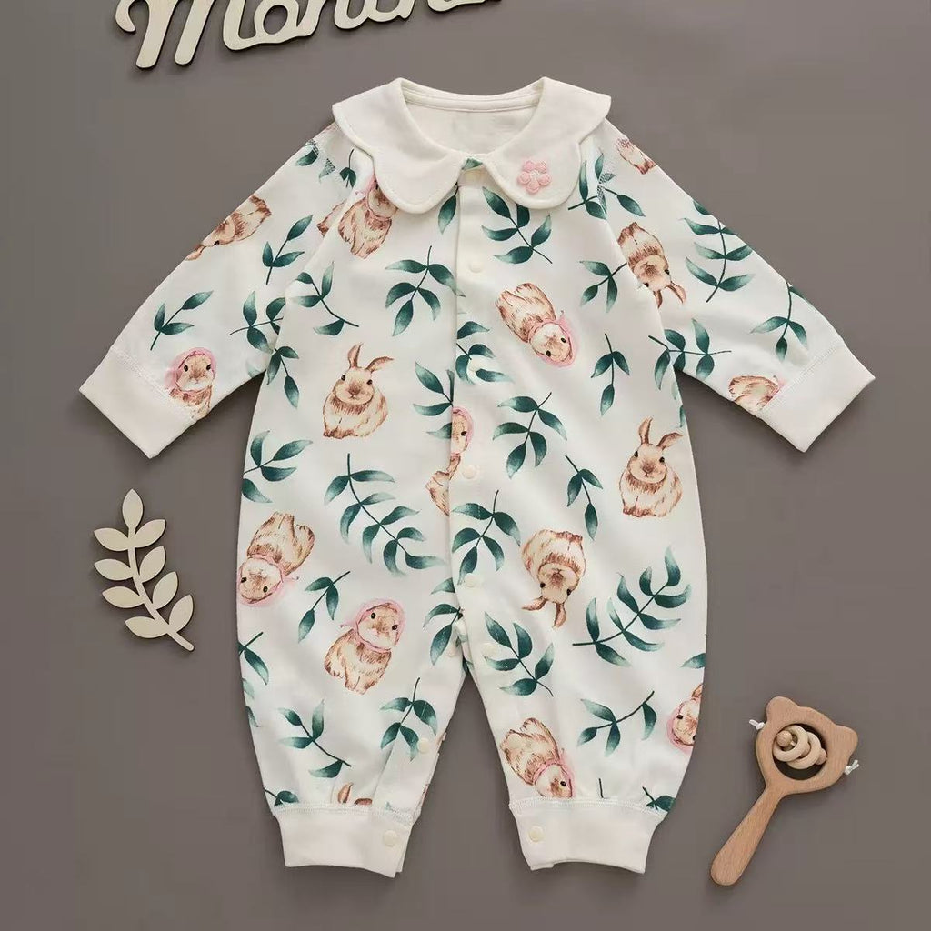 100% Organic Cotton Watercolour Pink Bunny Print Baby Romper