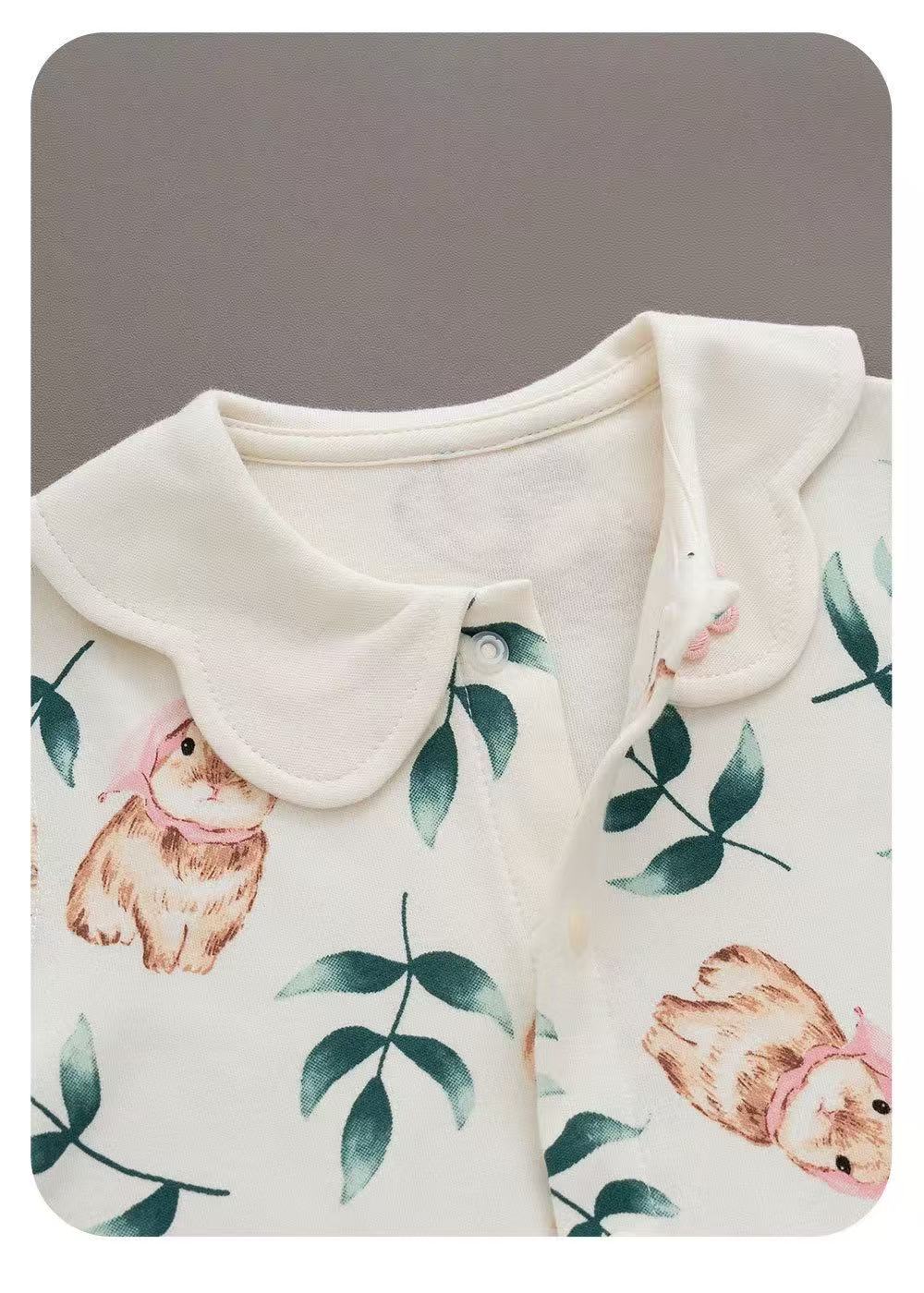 100% Organic Cotton Watercolour Pink Bunny Print Baby Romper
