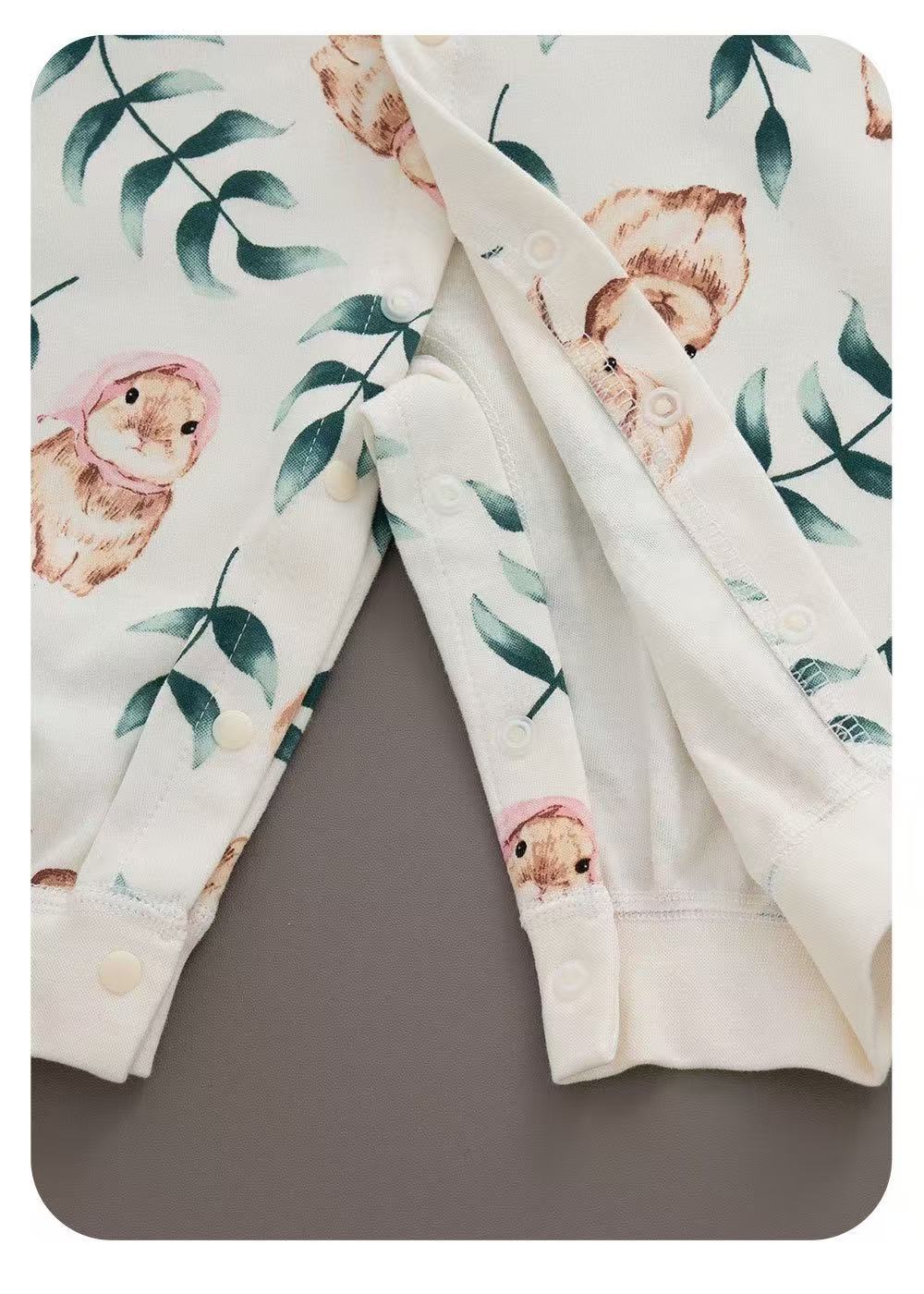 100% Organic Cotton Watercolour Pink Bunny Print Baby Romper