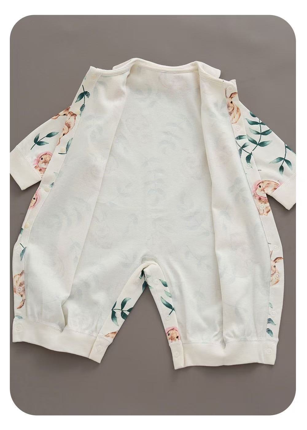 100% Organic Cotton Watercolour Pink Bunny Print Baby Romper