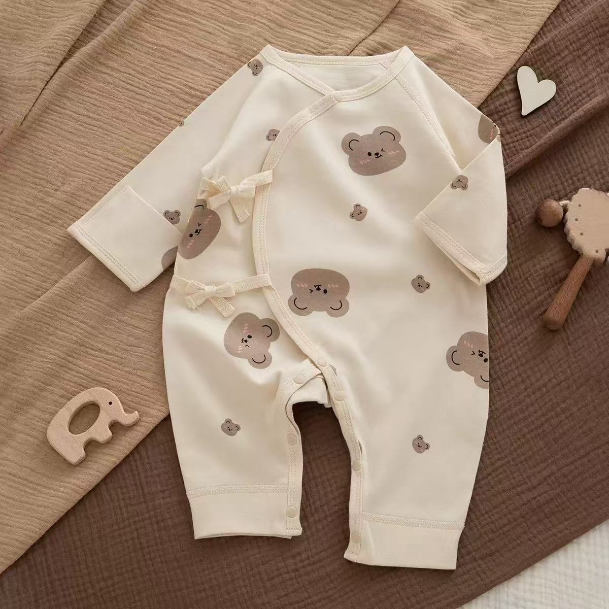 100% Organic Cotton Teddy Bear Print Baby Romper