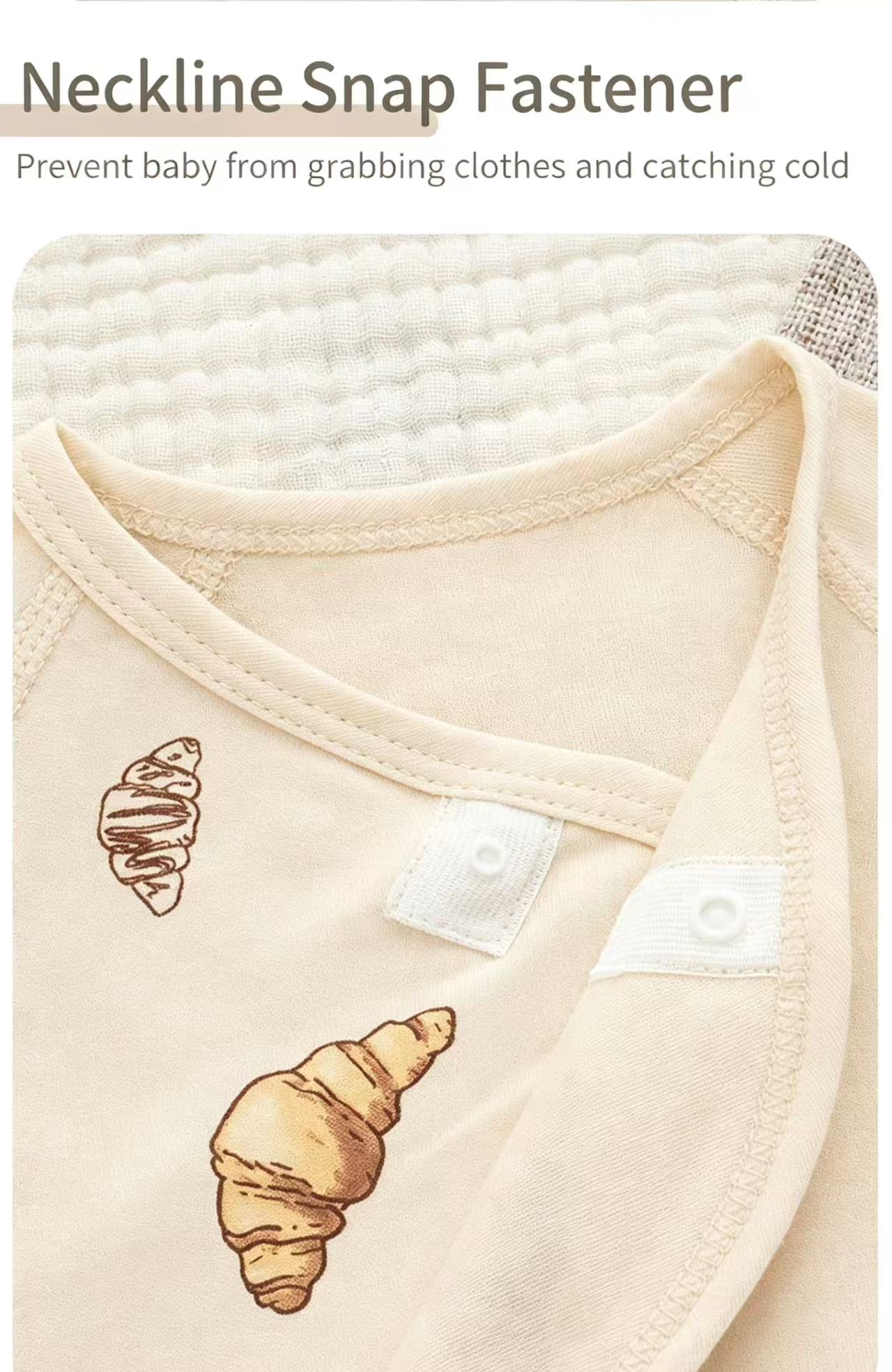 100% Organic Cotton Croissant Print Baby Romper