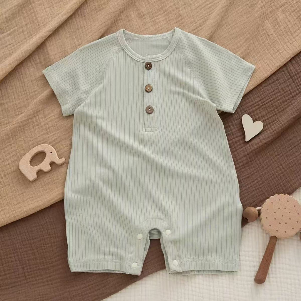 Bamboo & Organic Cotton Blend Ribbed Sage Green Short Baby Romper