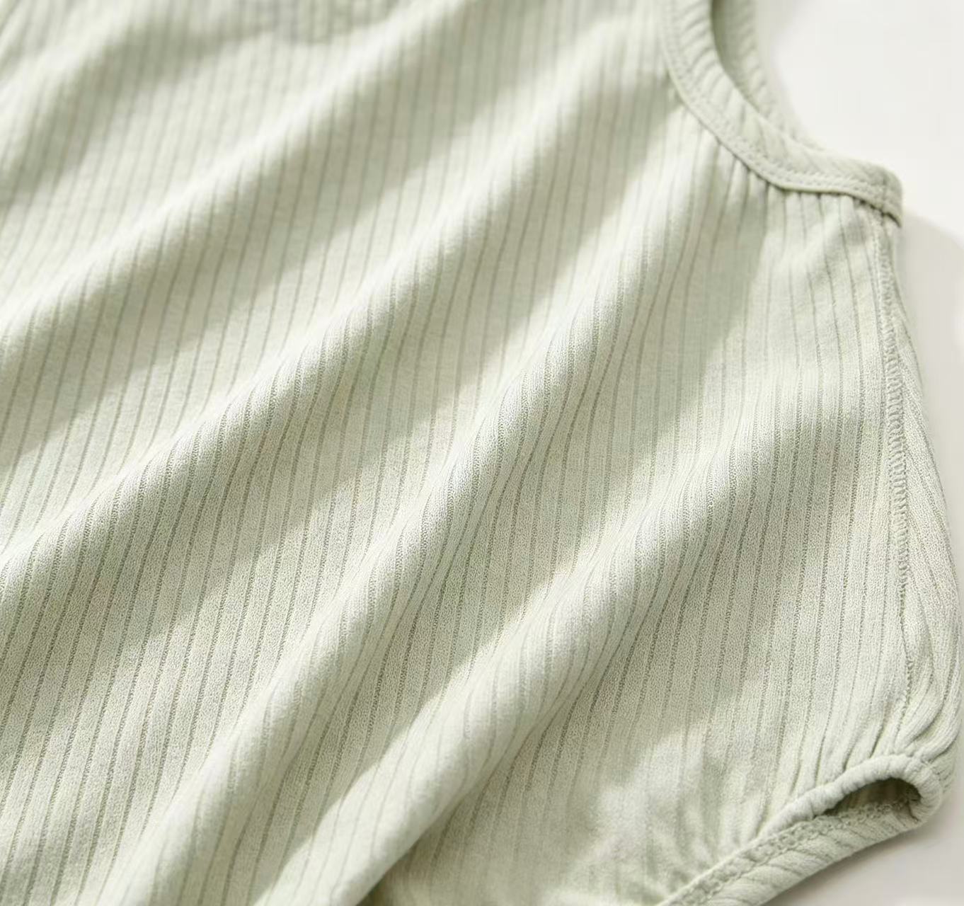 Bamboo & Organic Cotton Mix Striped Light Green Sleeveless Baby Onesie