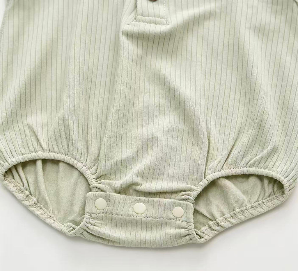 Bamboo & Organic Cotton Mix Striped Light Green Sleeveless Baby Onesie