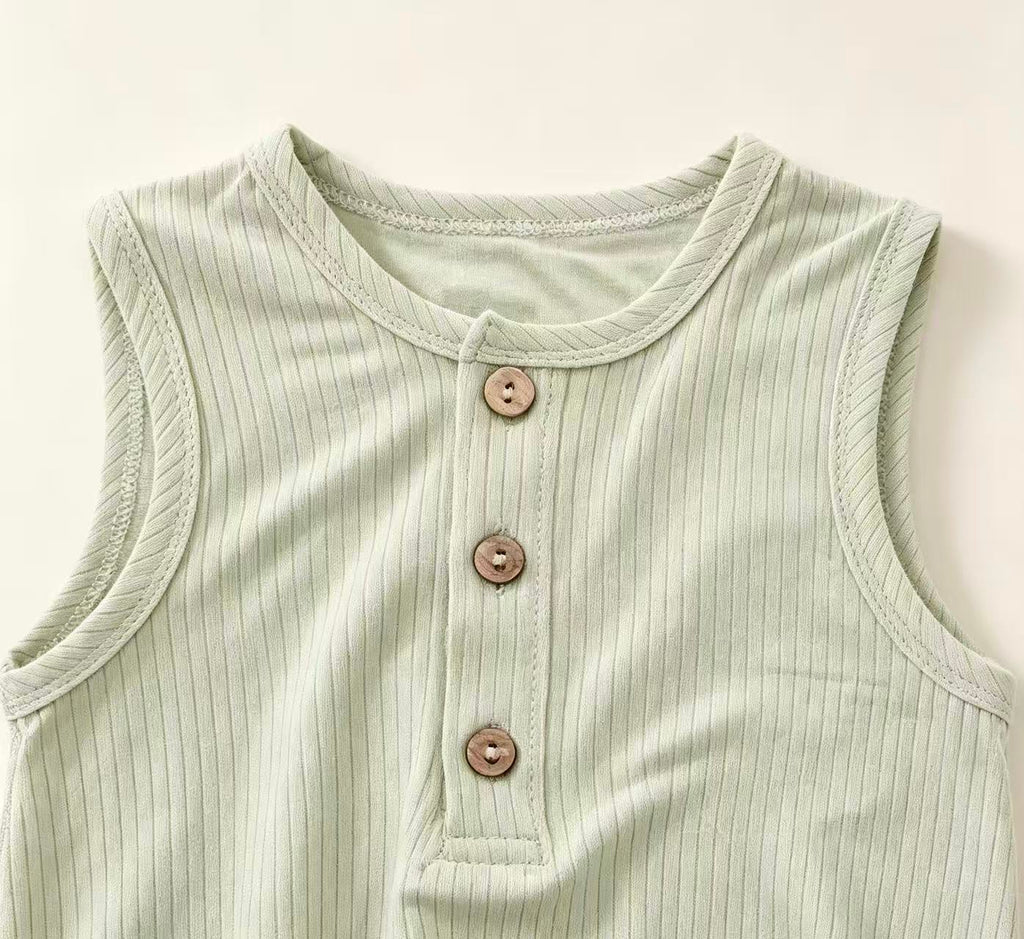 Bamboo & Organic Cotton Mix Striped Light Green Sleeveless Baby Onesie
