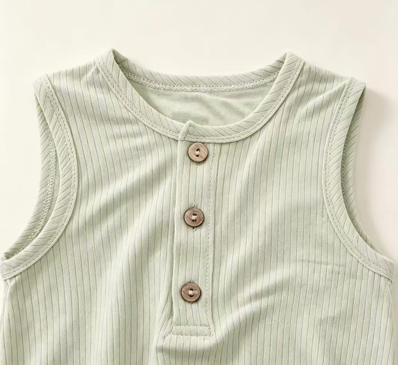 Bamboo & Organic Cotton Mix Striped Light Green Sleeveless Baby Onesie