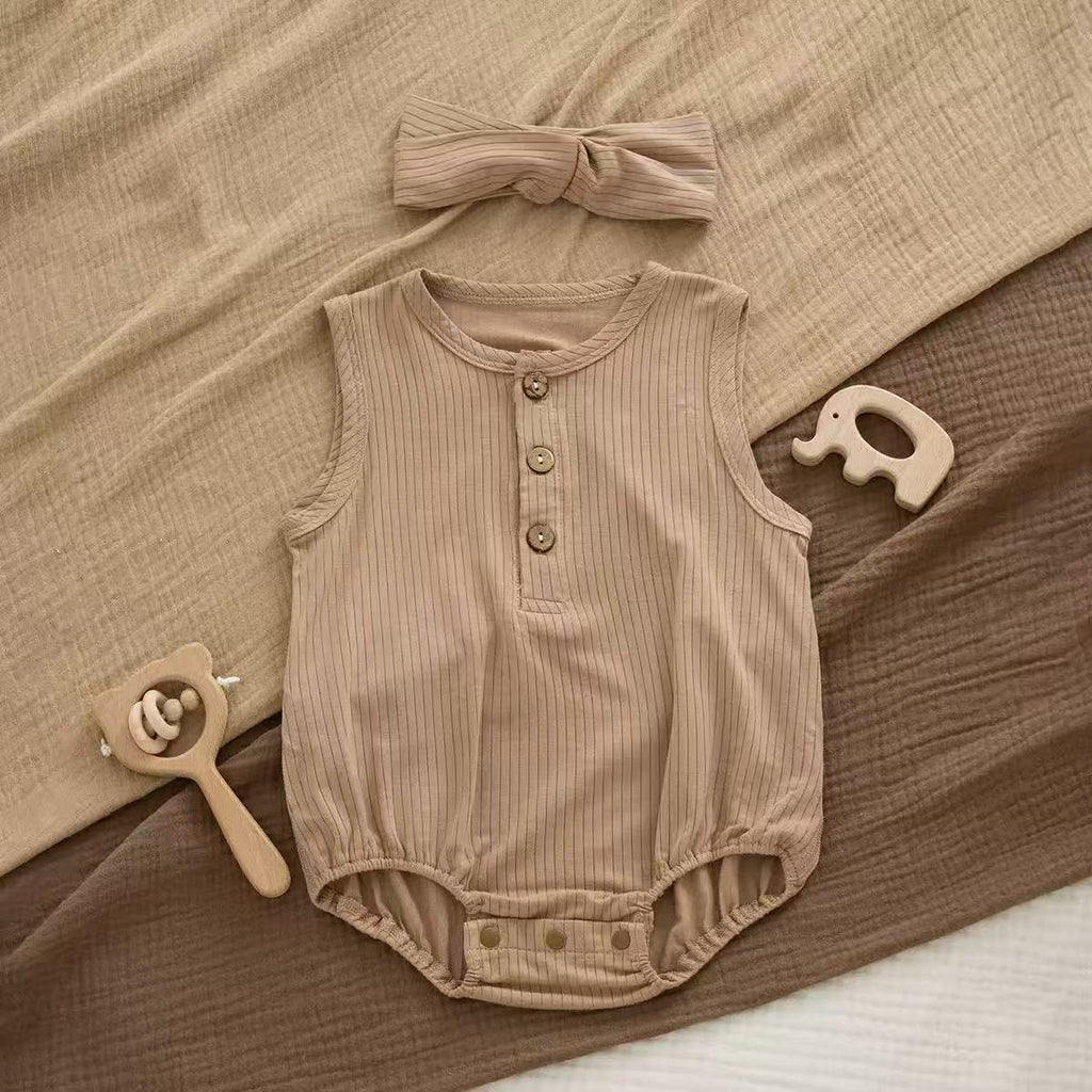Bamboo & Organic Cotton Mix Light brown Sleeveless Baby Onesie