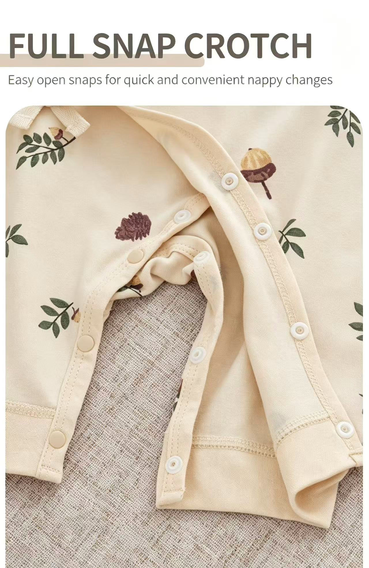 100% Organic Cotton Acorn Leaf Print Baby Romper