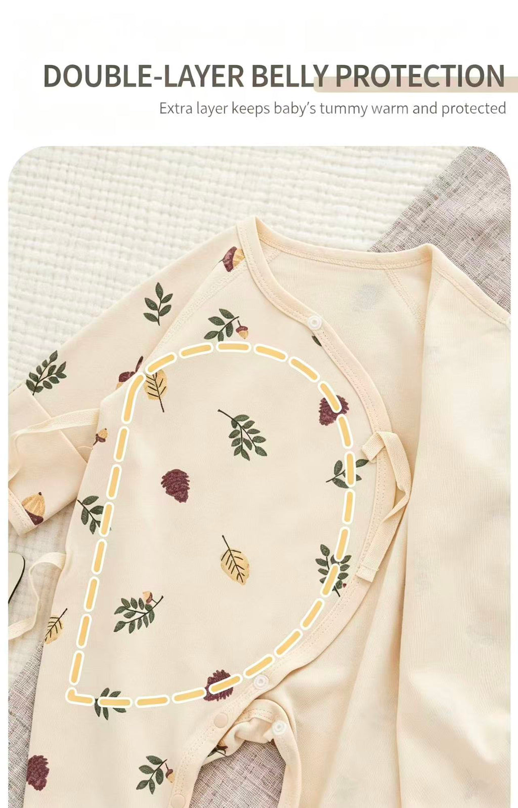 100% Organic Cotton Acorn Leaf Print Baby Romper