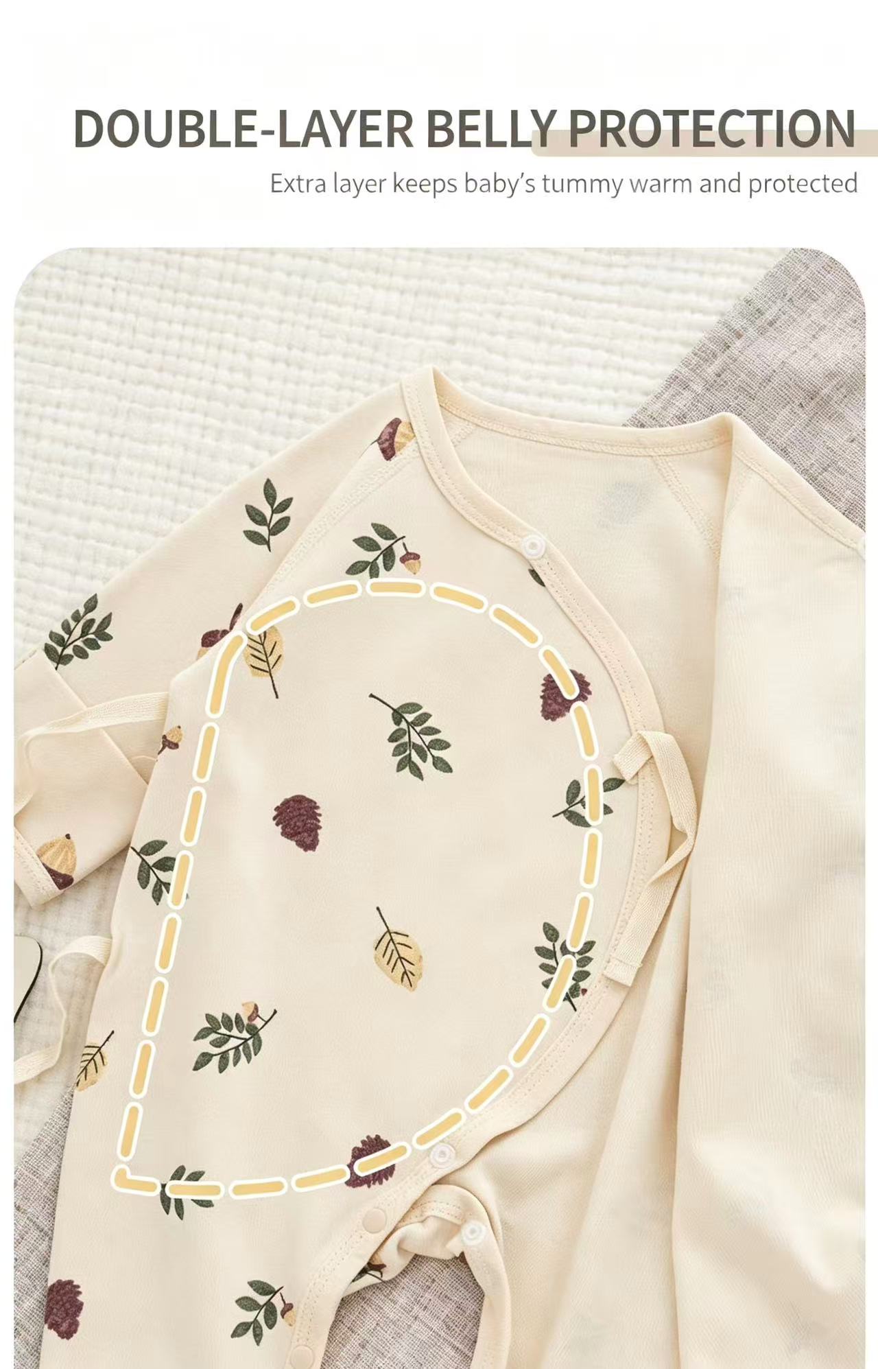 100% Organic Cotton Acorn Leaf Print Baby Romper
