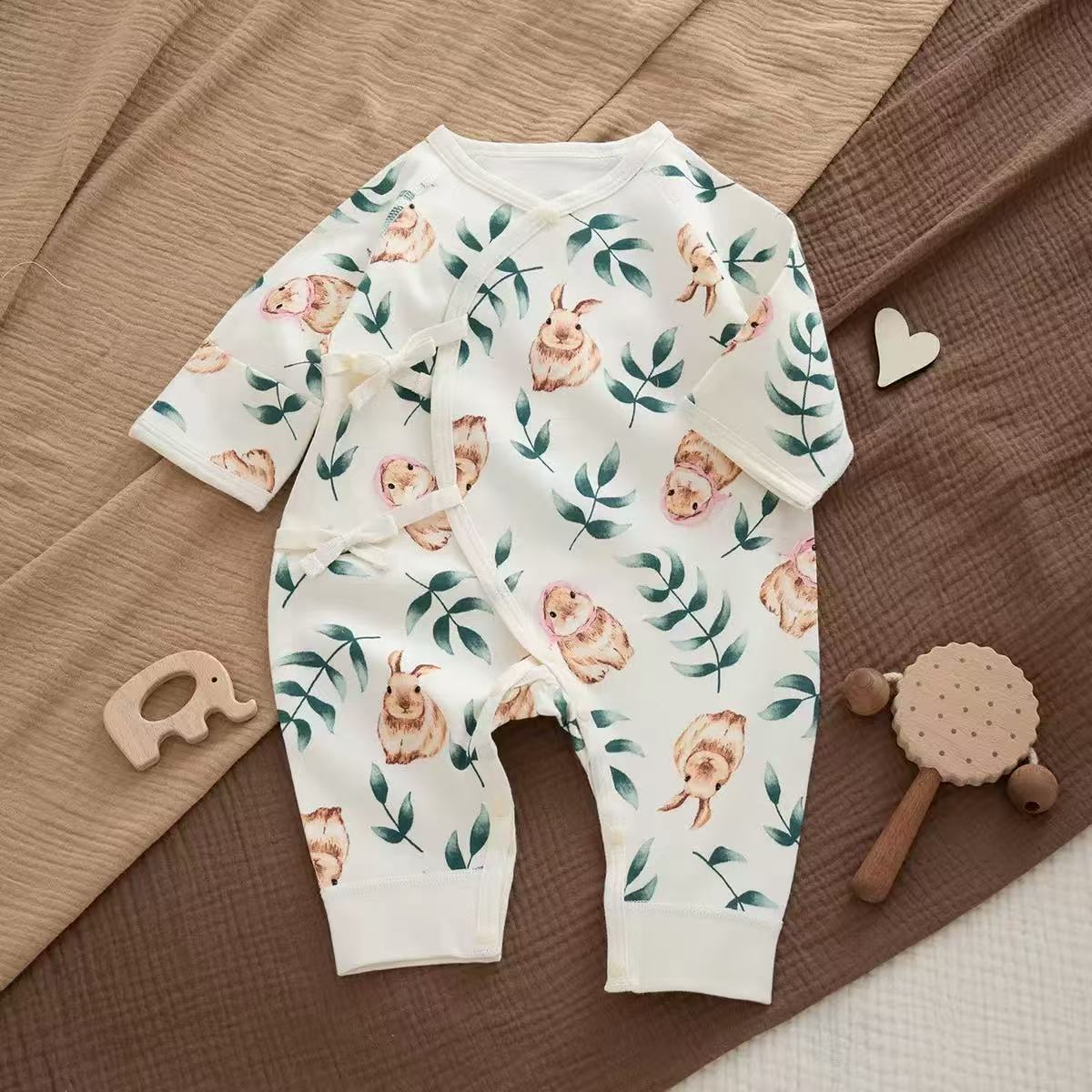 100% Organic Cotton Bunny Print Baby Romper