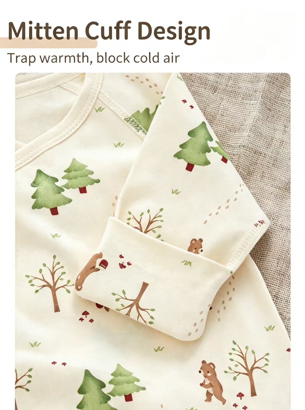 100% Organic Cotton Woodland Bear Print Baby Romper