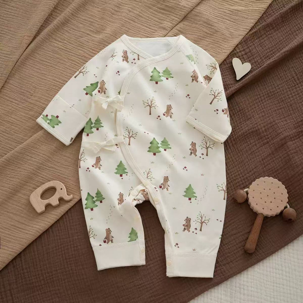100% Organic Cotton Woodland Bear Print Baby Romper