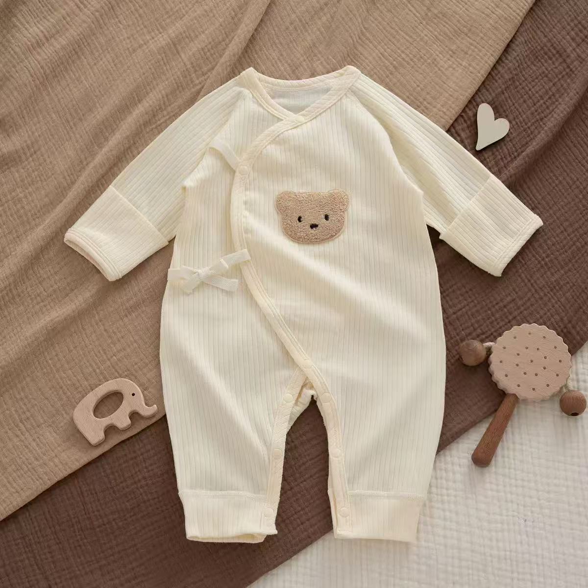 100% Organic Cotton Cream Teddy Bear Baby Romper