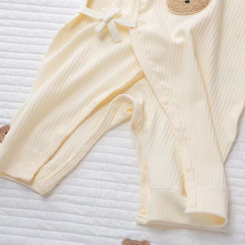 100% Organic Cotton Cream Teddy Bear Baby Romper