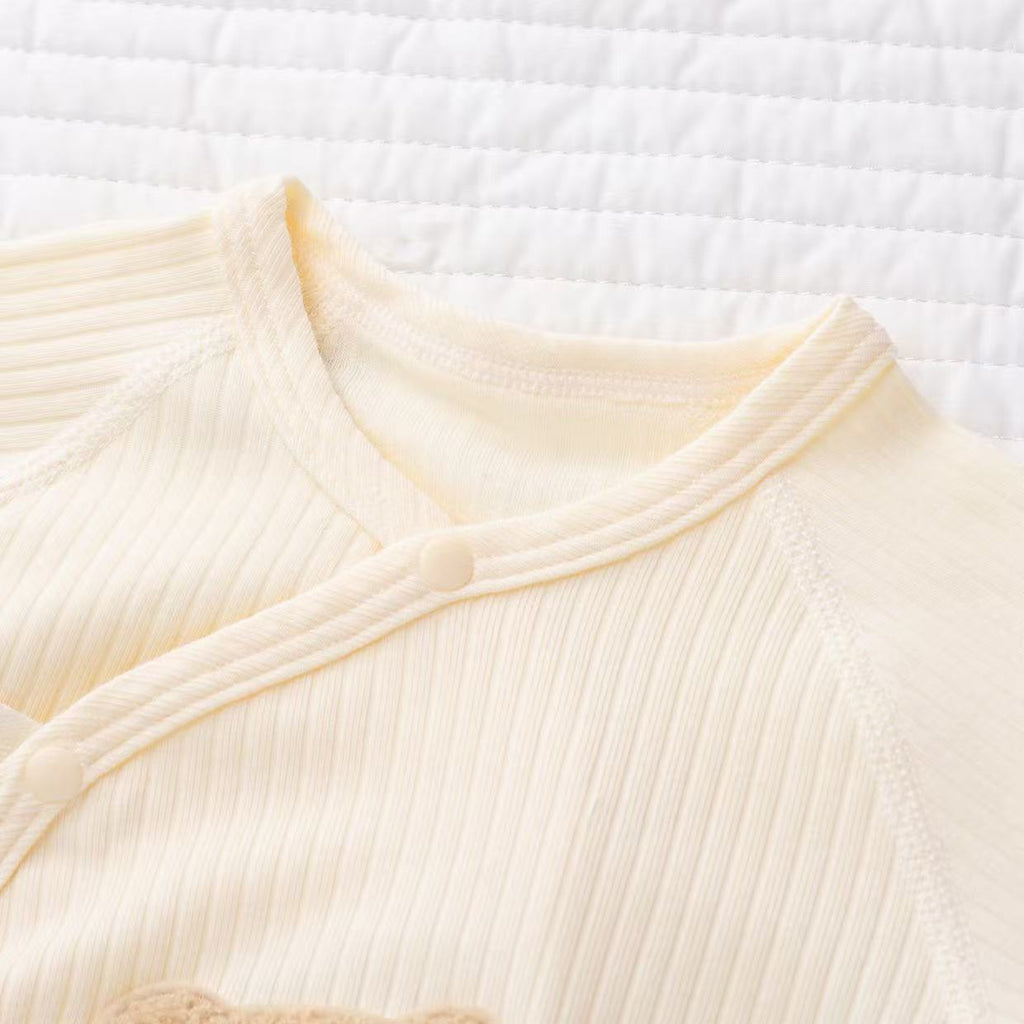 100% Organic Cotton Cream Teddy Bear Baby Romper