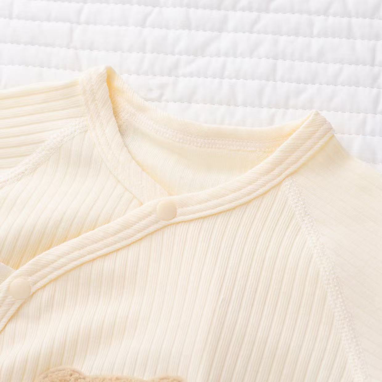 100% Organic Cotton Cream Teddy Bear Baby Romper