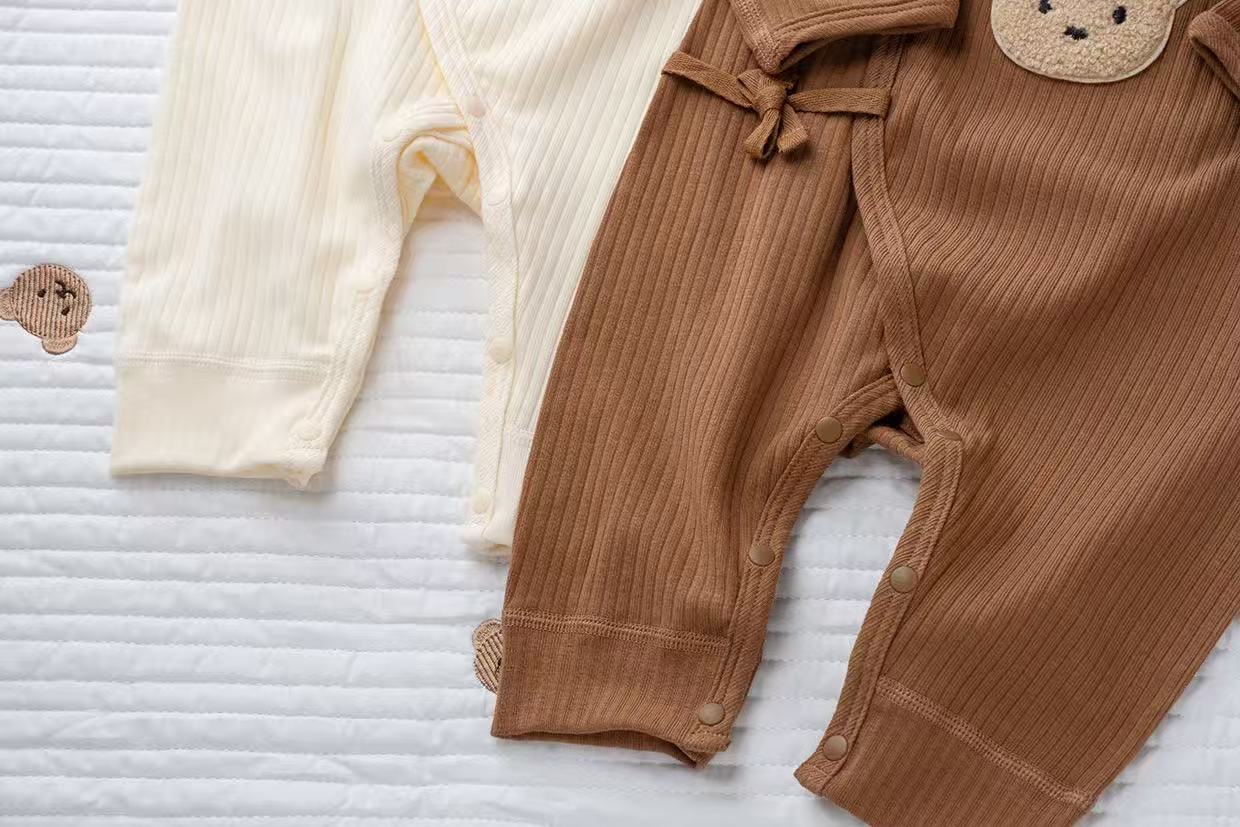 100% Organic Cotton Brown Teddy Bear Baby Romper