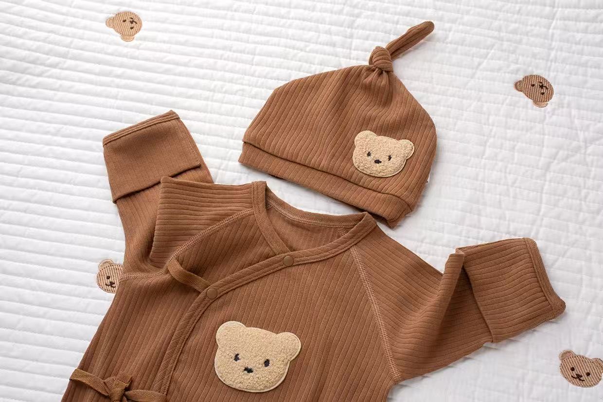100% Organic Cotton Brown Teddy Bear Baby Romper