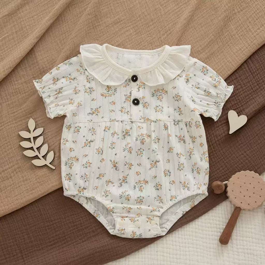 100% Organic Cotton Ruffle Collar Ditsy Floral Baby Onesie