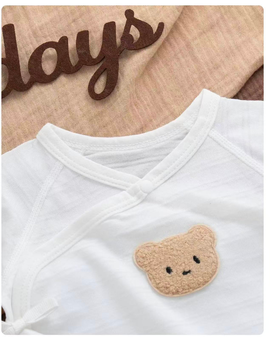 100% Organic Cotton Bear Patch Short Sleeve Baby Onesie