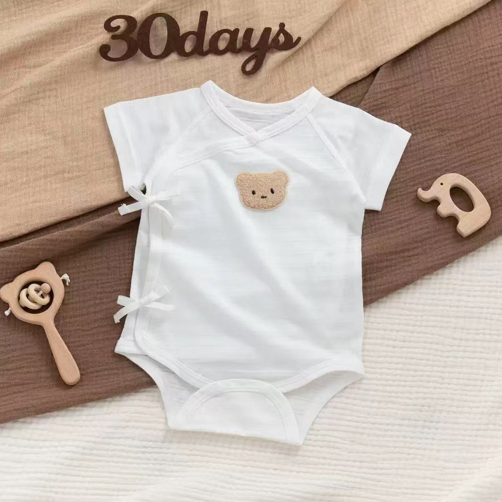 100% Organic Cotton Bear Patch Short Sleeve Baby Onesie