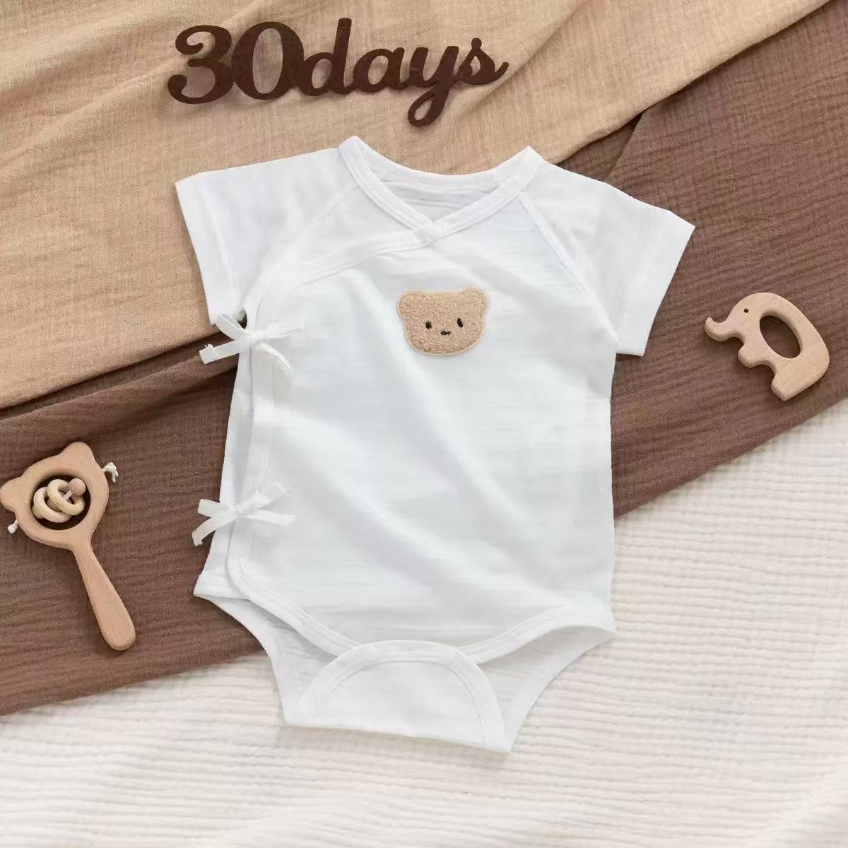 100% Organic Cotton Bear Patch Short Sleeve Baby Onesie