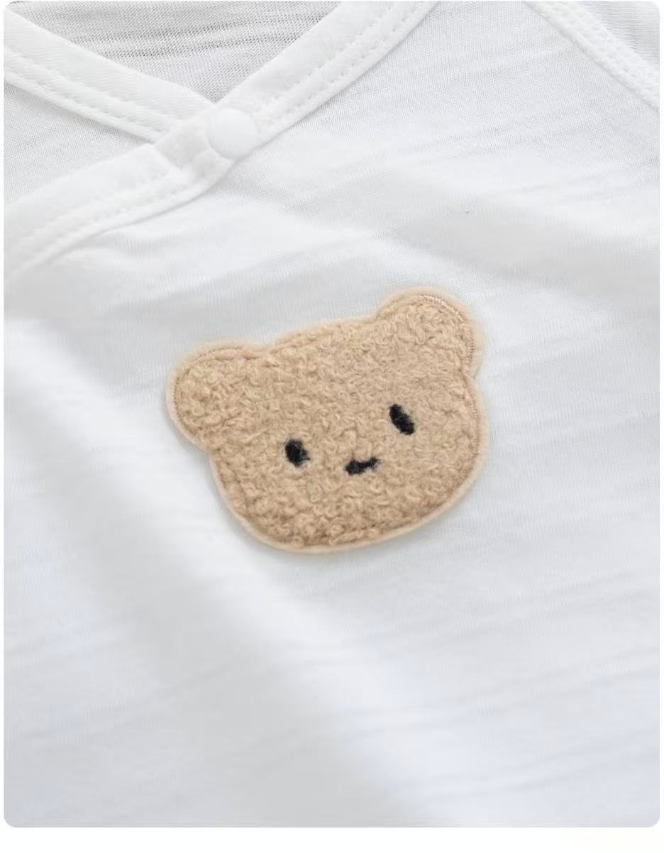 100% Organic Cotton Bear Patch Short Sleeve Baby Onesie