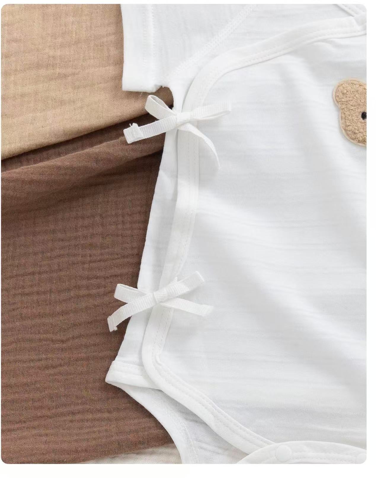 100% Organic Cotton Bear Patch Short Sleeve Baby Onesie