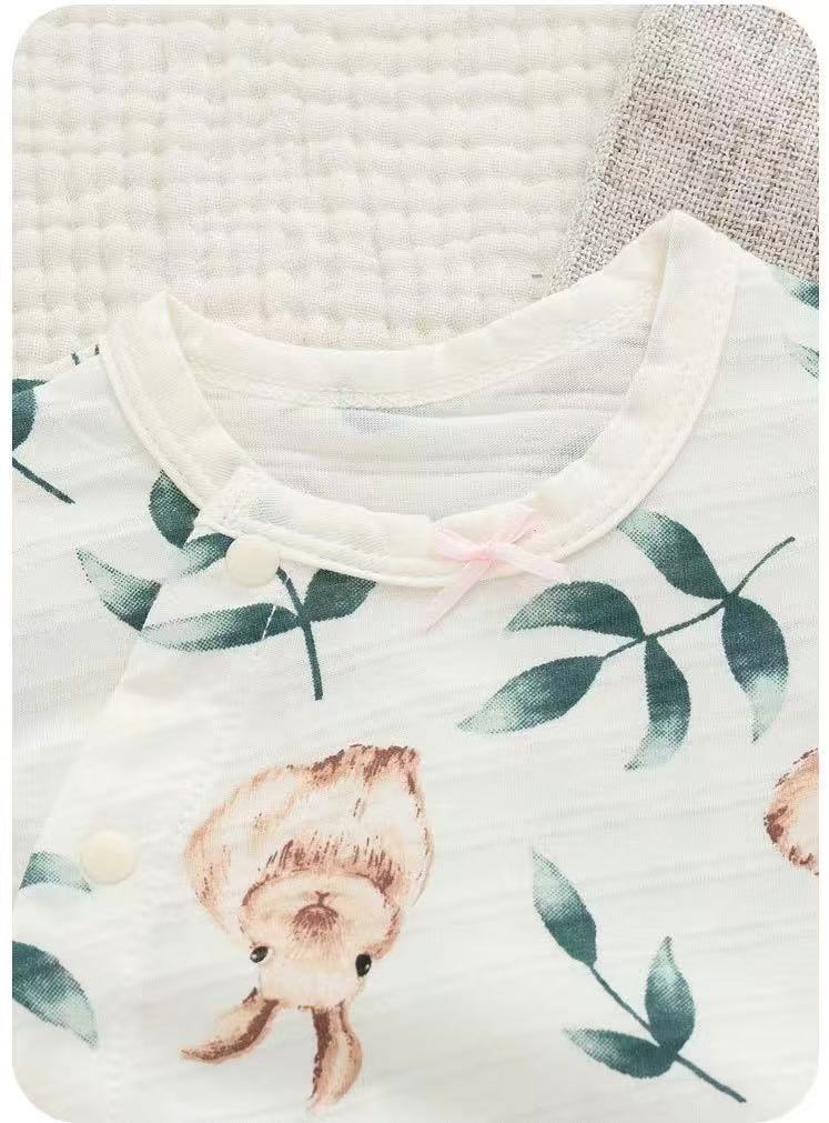 100% Organic Cotton Short Sleeve Bunny Print Baby Romper