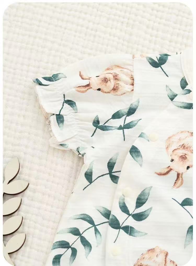 100% Organic Cotton Short Sleeve Bunny Print Baby Romper