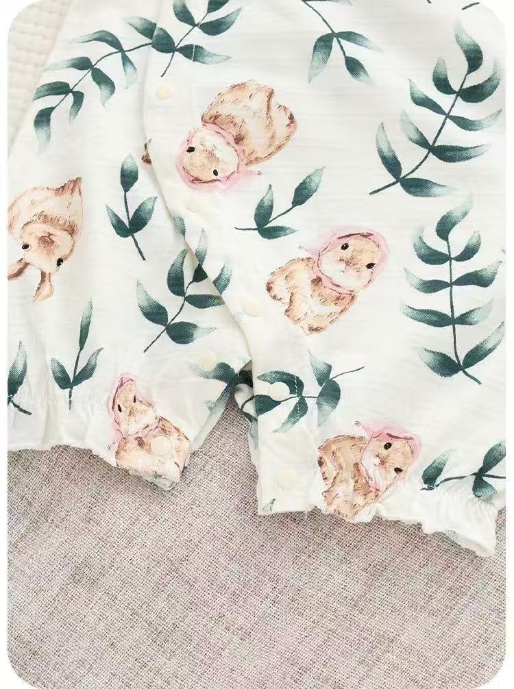 100% Organic Cotton Short Sleeve Bunny Print Baby Romper