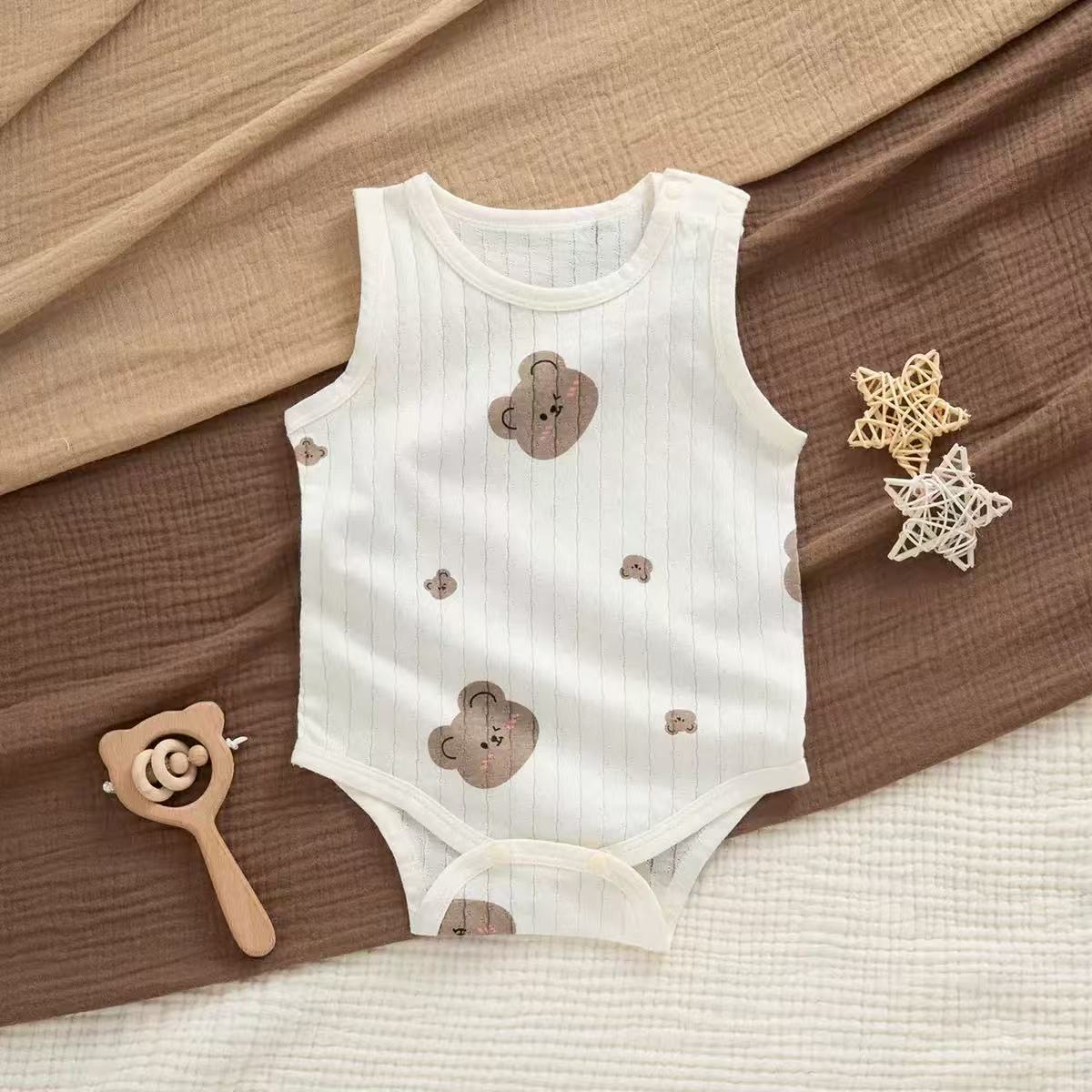 100% Organic Cotton Sleeveless Allover Bear Print Baby Onesie