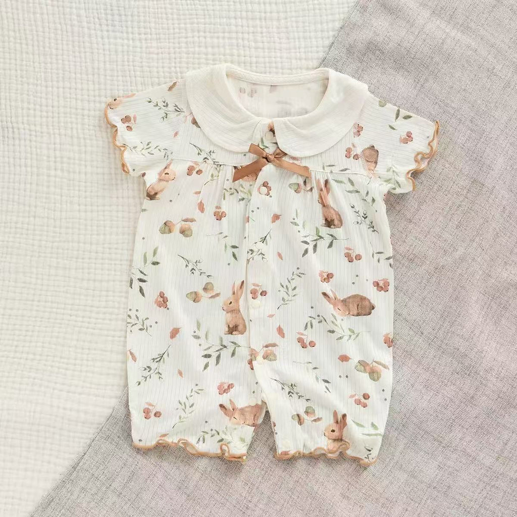 Organic Cotton & Bamboo Blend Short Sleeve Bunny Print Baby Romper
