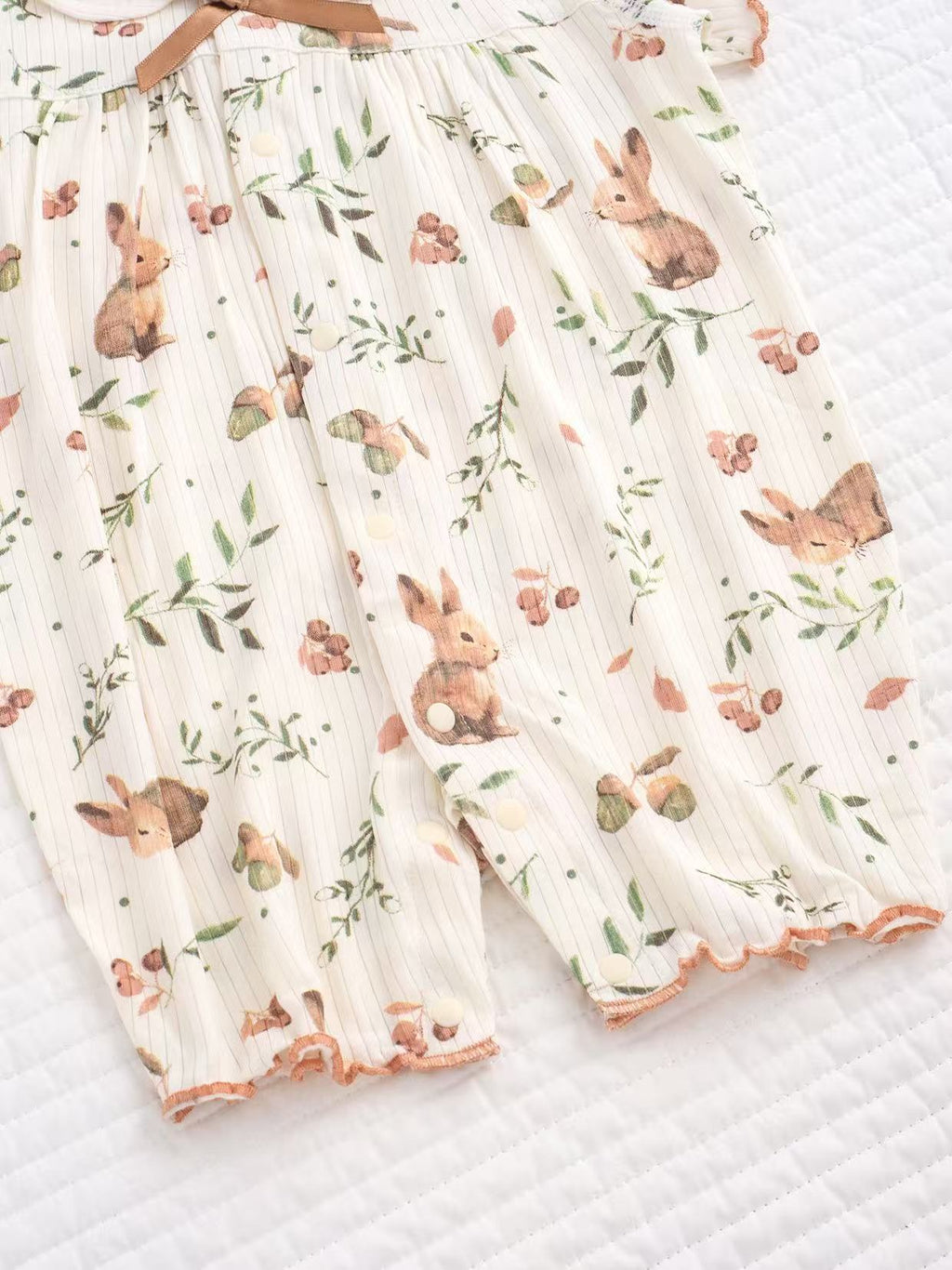 Organic Cotton & Bamboo Blend Short Sleeve Bunny Print Baby Romper