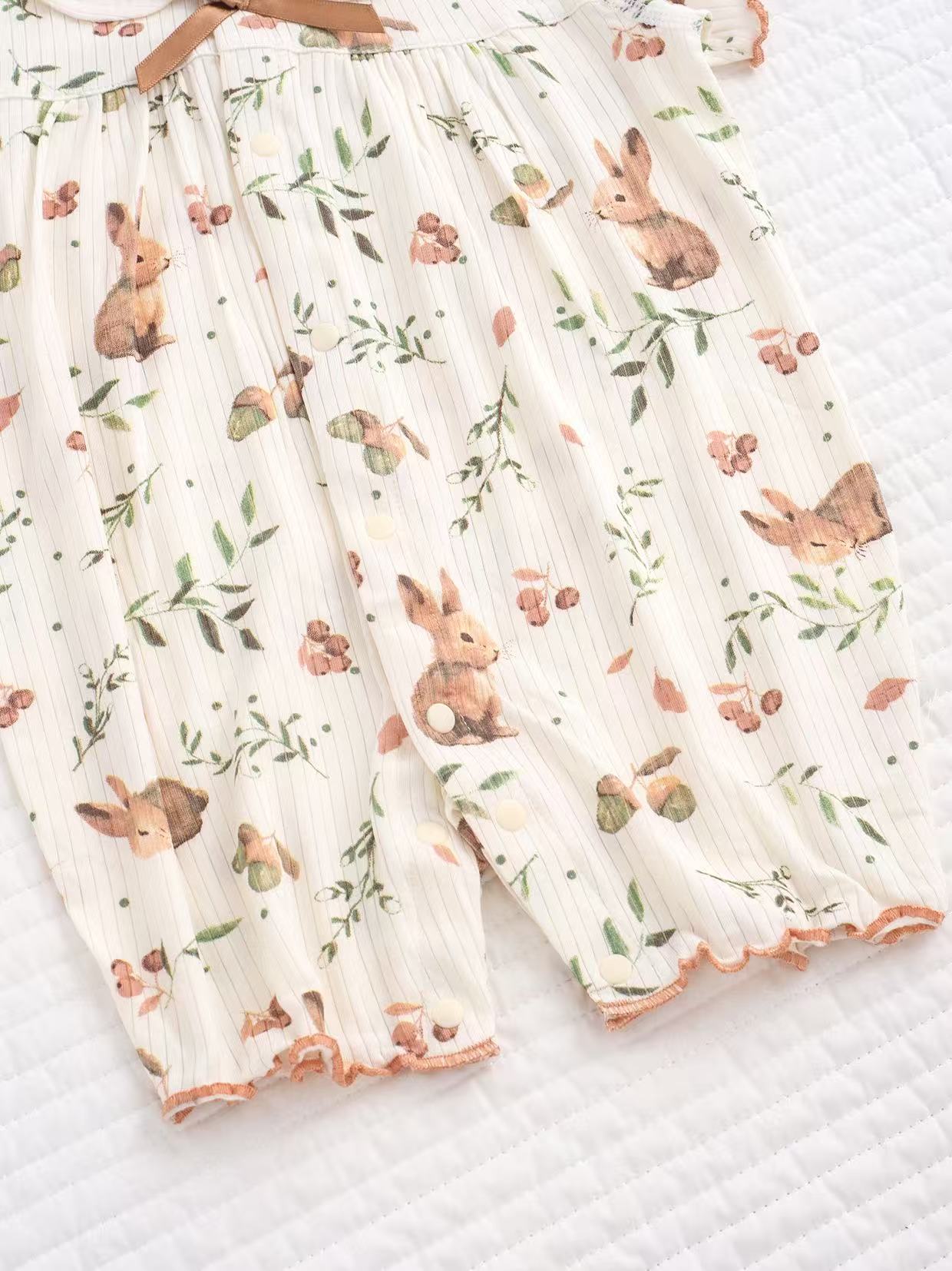 Organic Cotton & Bamboo Blend Short Sleeve Bunny Print Baby Romper