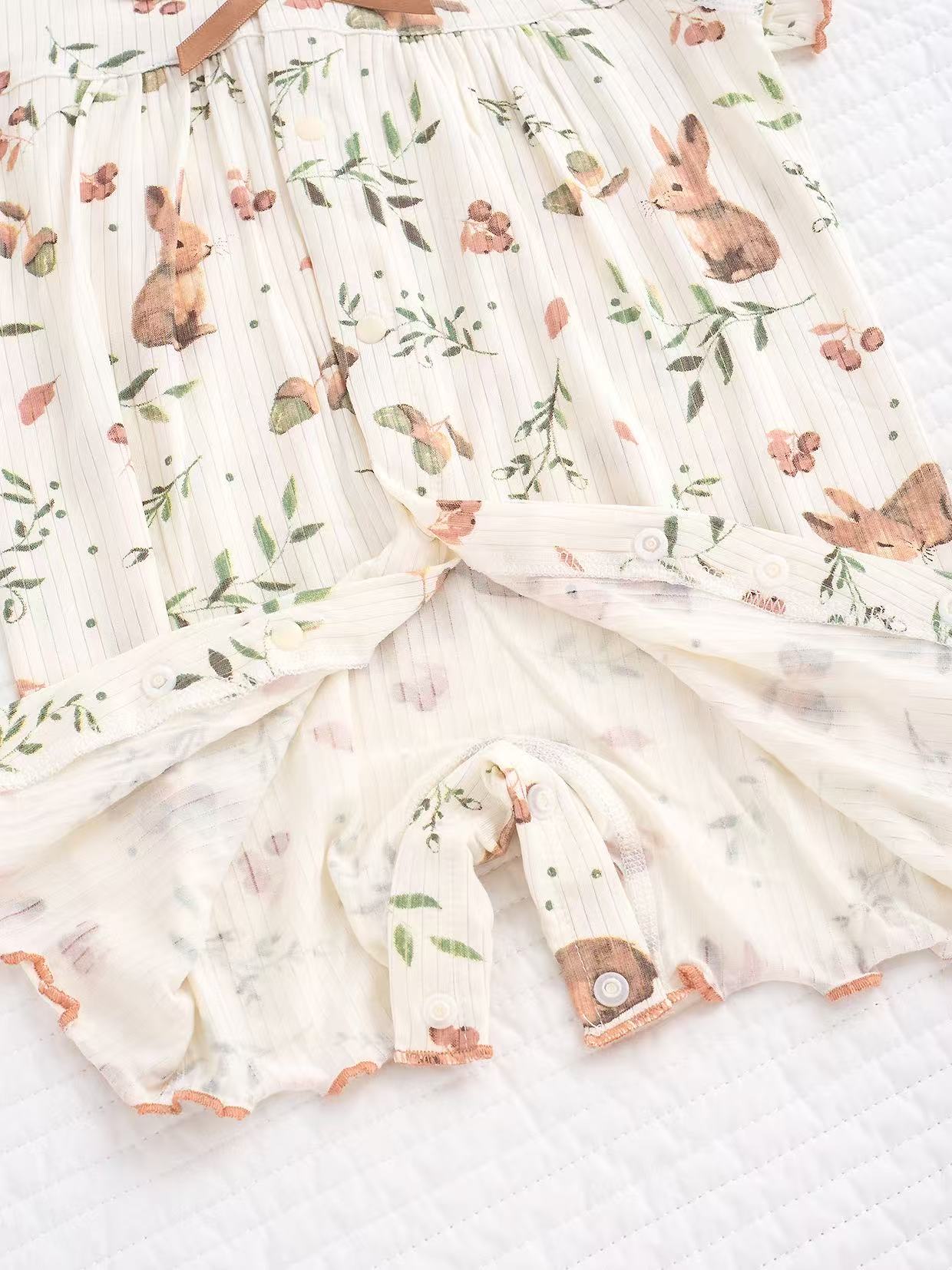 Organic Cotton & Bamboo Blend Short Sleeve Bunny Print Baby Romper