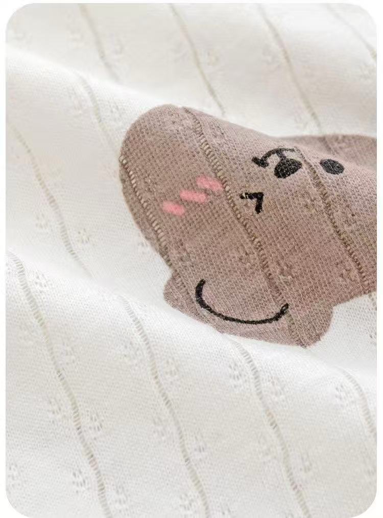 100% Organic Cotton Short Sleeve  Allover Bear Print Baby Two Piece Set
