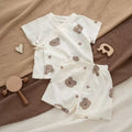 100% Organic Cotton Short Sleeve  Allover Bear Print Baby Two Piece Set